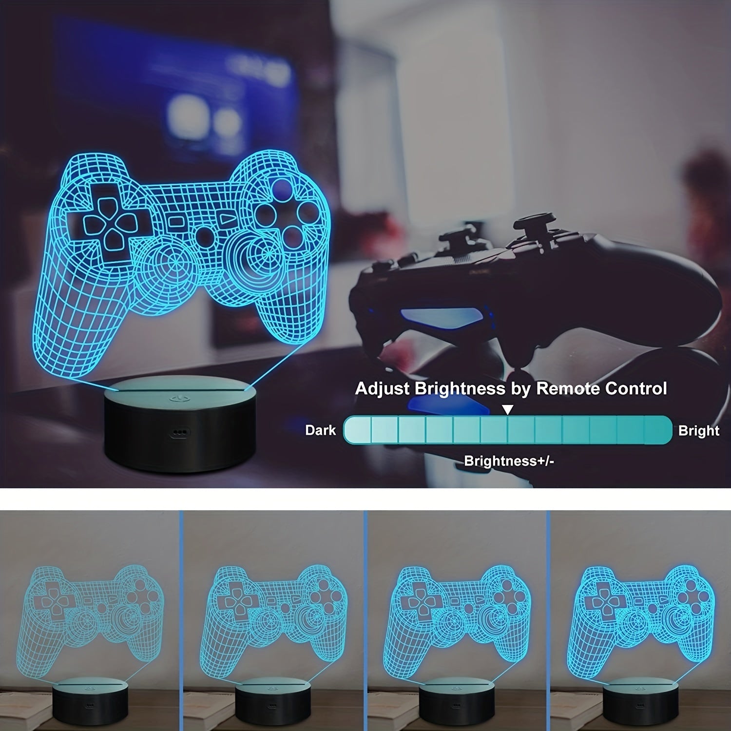 3D Gamepad Lamp Night Light 16 Colors Changing Remote Gamer Gift Kids Bedroom