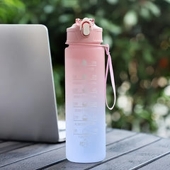Leakproof Gradient Water Bottle with Time Mark and Straw BPA-Free