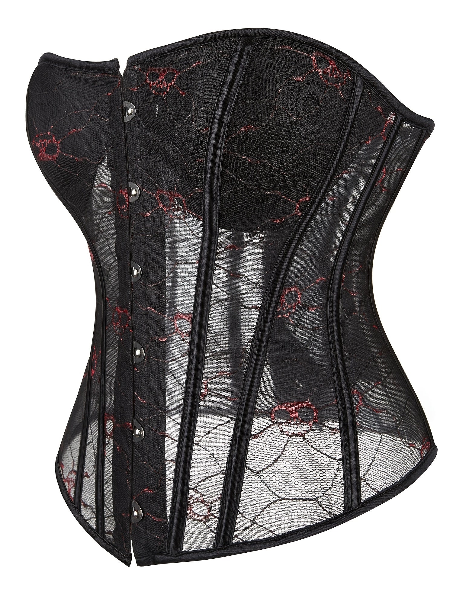 Skull Pattern Strapless Corset Tummy Control Lace Up Body Shaper