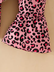 Baby Girl Cartoon Print Romper & Leopard Print Flared Set