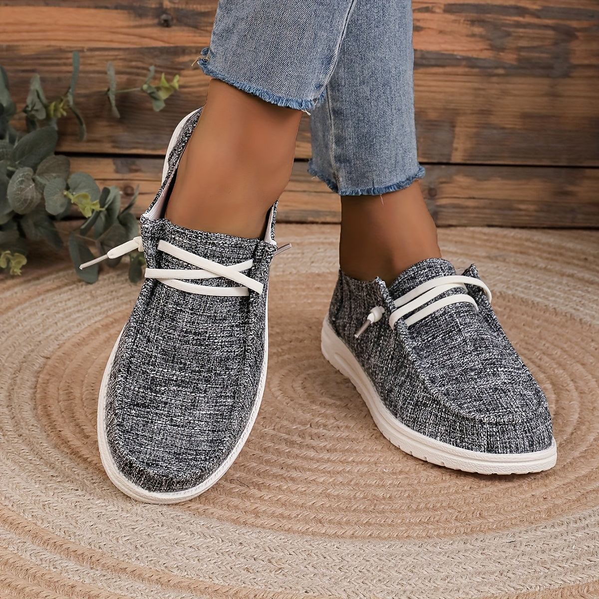 Women's Canvas Lace Up Outdoor Sneakers Lightweight Walking Shoes