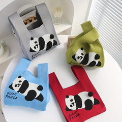 Panda Pattern Knit Handbag for Women