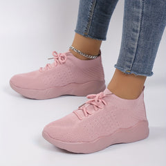 Women's Running Sports Shoes Lightweight Knitted Lace Up Sneakers