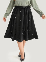  Solid Faux Pearl Decor Maxi Skirt