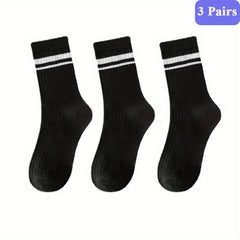 3 Pairs Striped Crew Socks Mid Tube Women's Stockings
