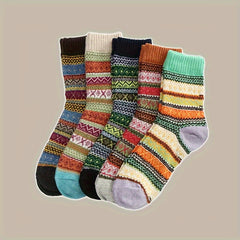 5 Pairs Geometric Pattern Socks Warm Mid Tube Women's Stockings
