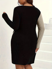  Colorblock Surplice Neck Stretch Dress