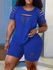 Women's Plus Solid Cut Out Tee & Biker Shorts Set