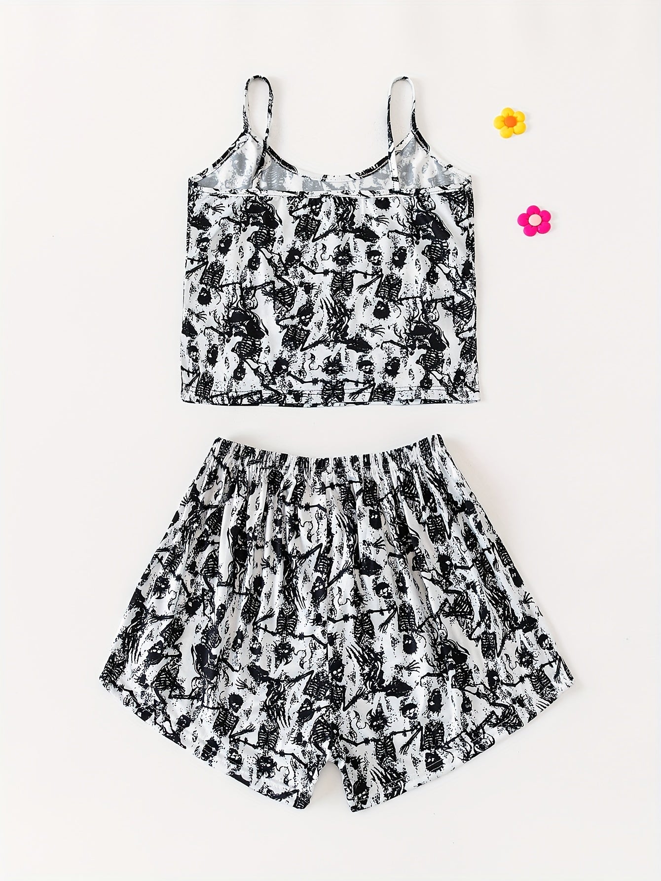Skull Print Halloween Pajama Set Cami Top & Shorts