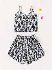 Skull Print Halloween Pajama Set Cami Top & Shorts