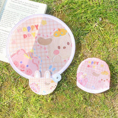 1pc Folding Fan Cartoon Pattern Small Fan Mini Cloth Surface Pocket Fan Portable