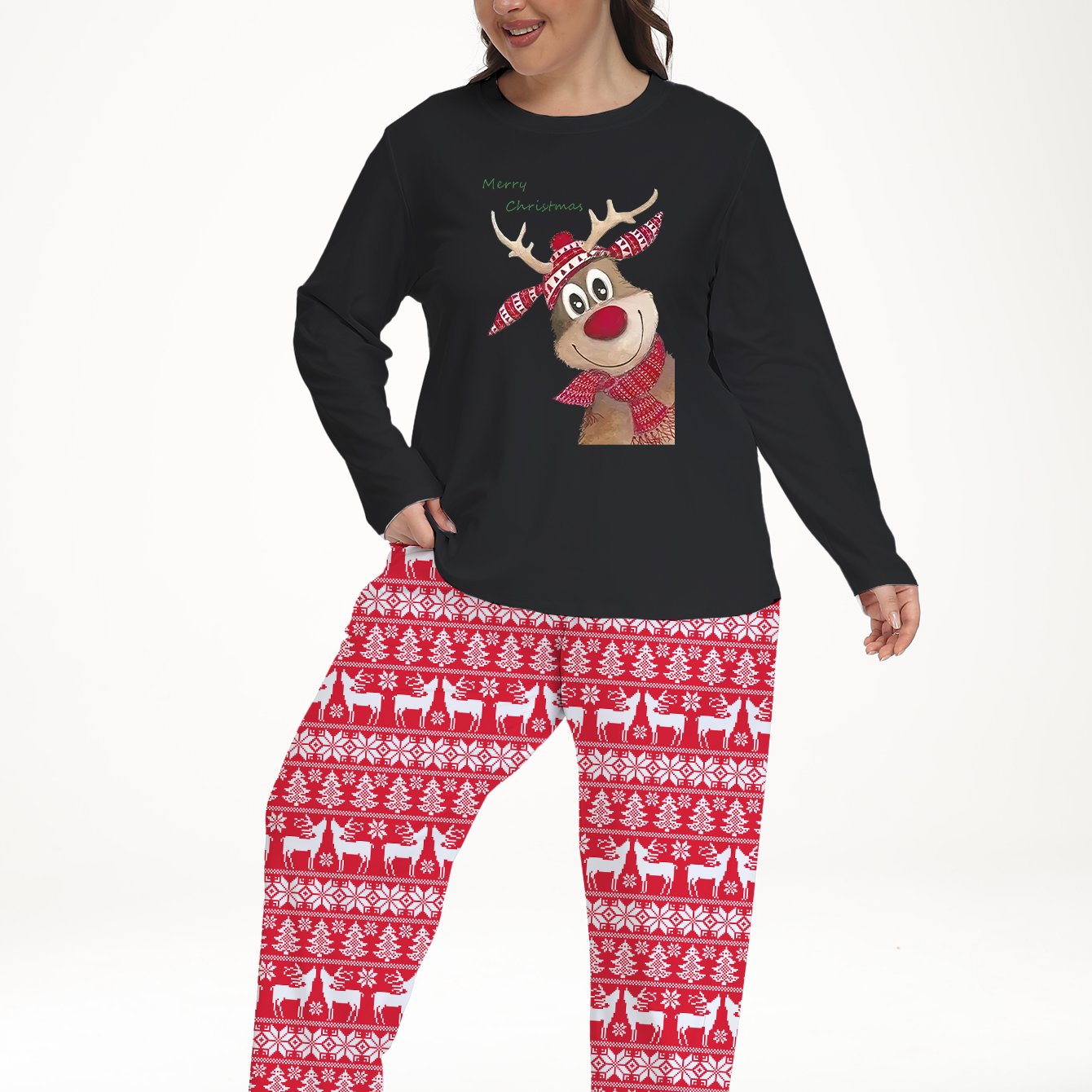  Christmas Pajama Set Women's Graphic Print Long Sleeve Tee & Pants