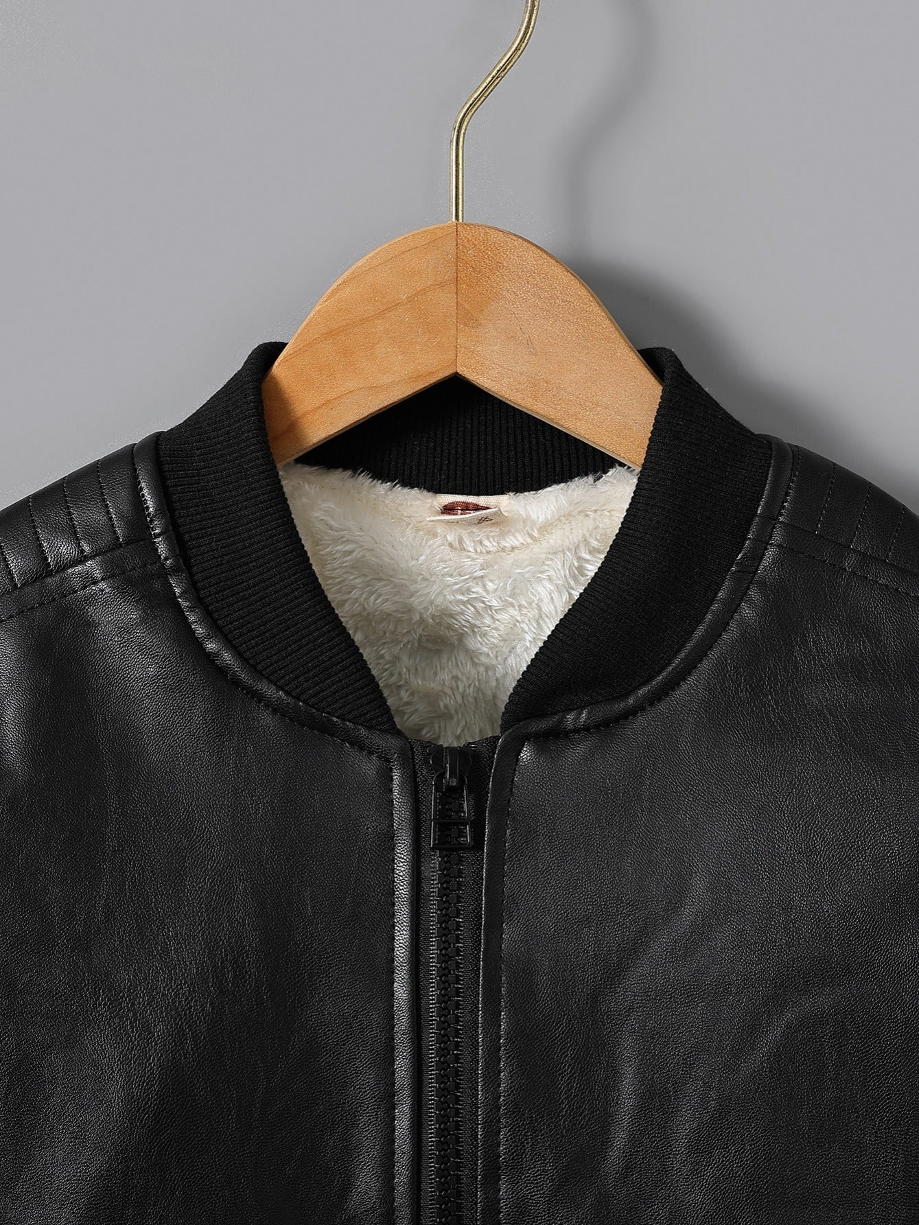 Boys Fleece Zipper Leather Jacket