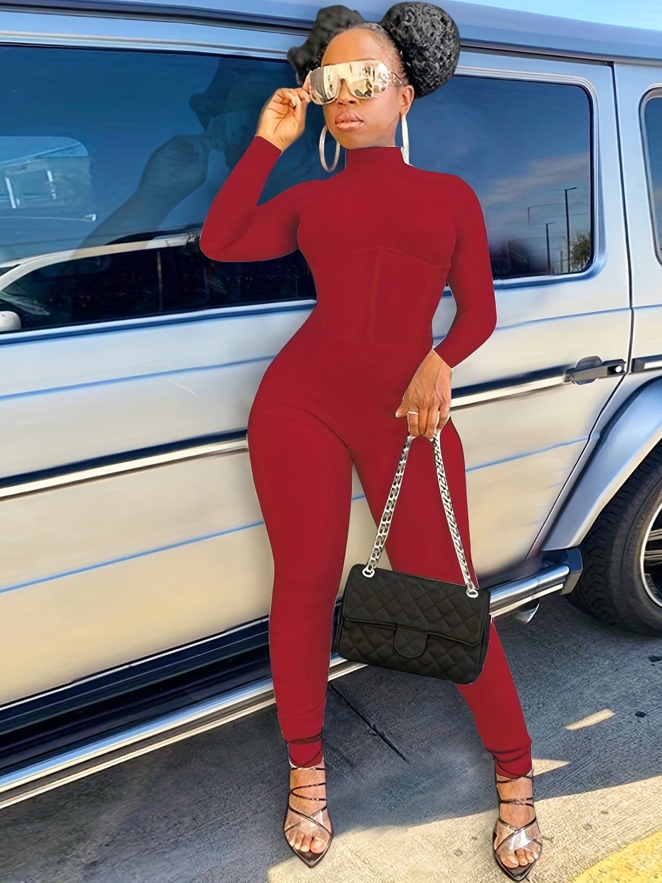 Sexy High Neck Backless Jumpsuit Long Sleeve Slim Fit