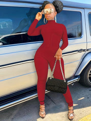 Sexy High Neck Backless Jumpsuit Long Sleeve Slim Fit