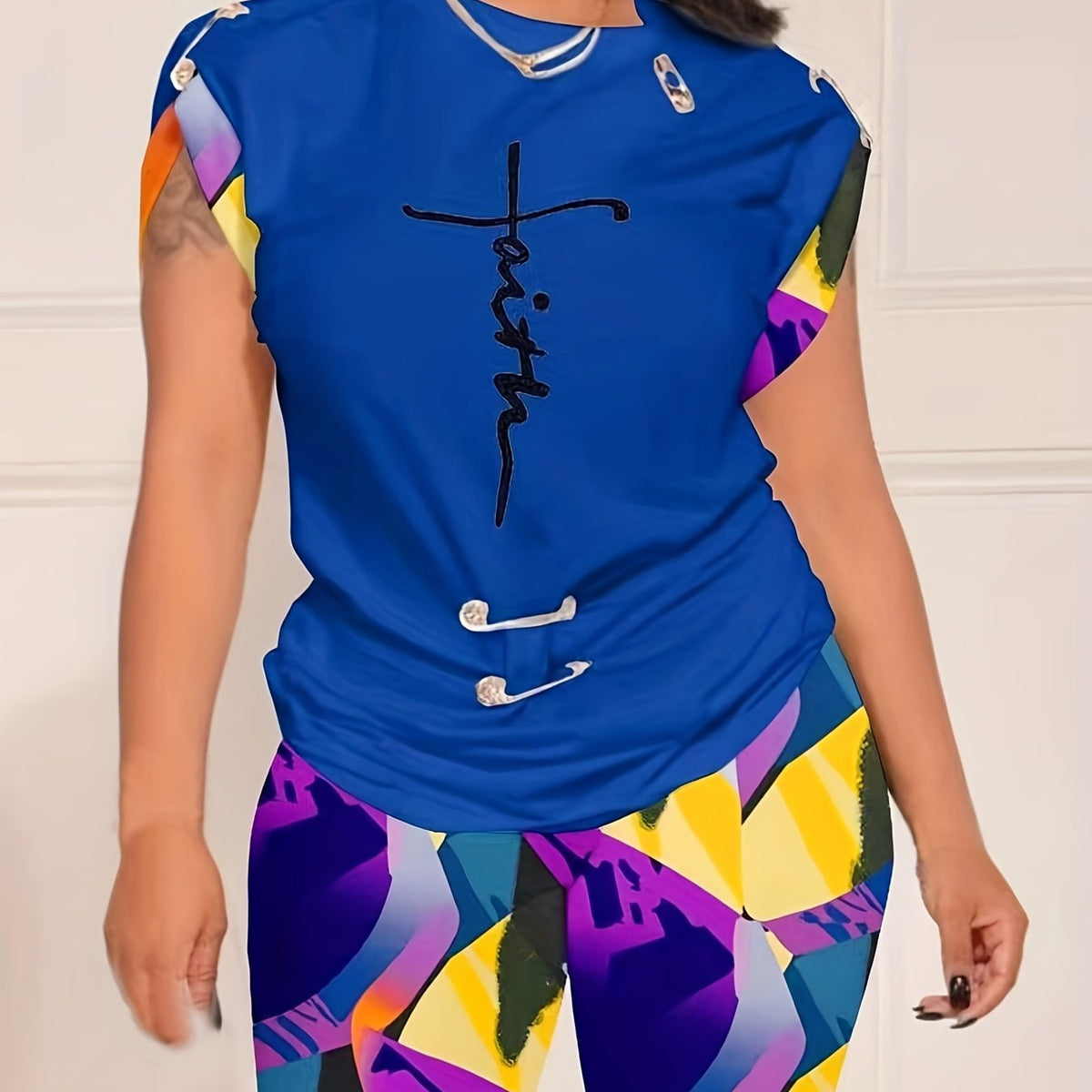 Women's Plus Letter Print Tee & Shorts Set