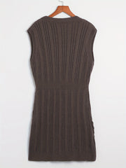  Solid Hollow Out Round Neck Sweater Dress