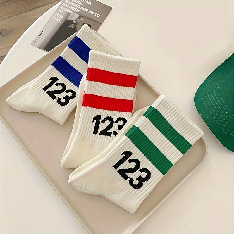 4 Pairs Striped Sports Socks Women's Stockings