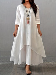  Button Decor Ruched V Neck Maxi Dress