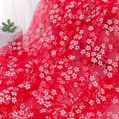 Soft Flowers Print Tulle Mesh Fabric Red Pink Daisy Ribbon 150x91cm
