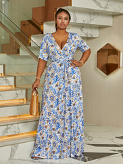  Allover Print Short Sleeve Maxi Dress