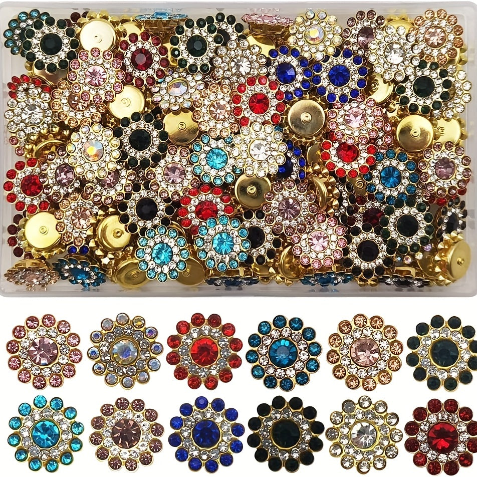 120pcs Sunflower Crystal Glass Sew On Rhinestone 14mm
