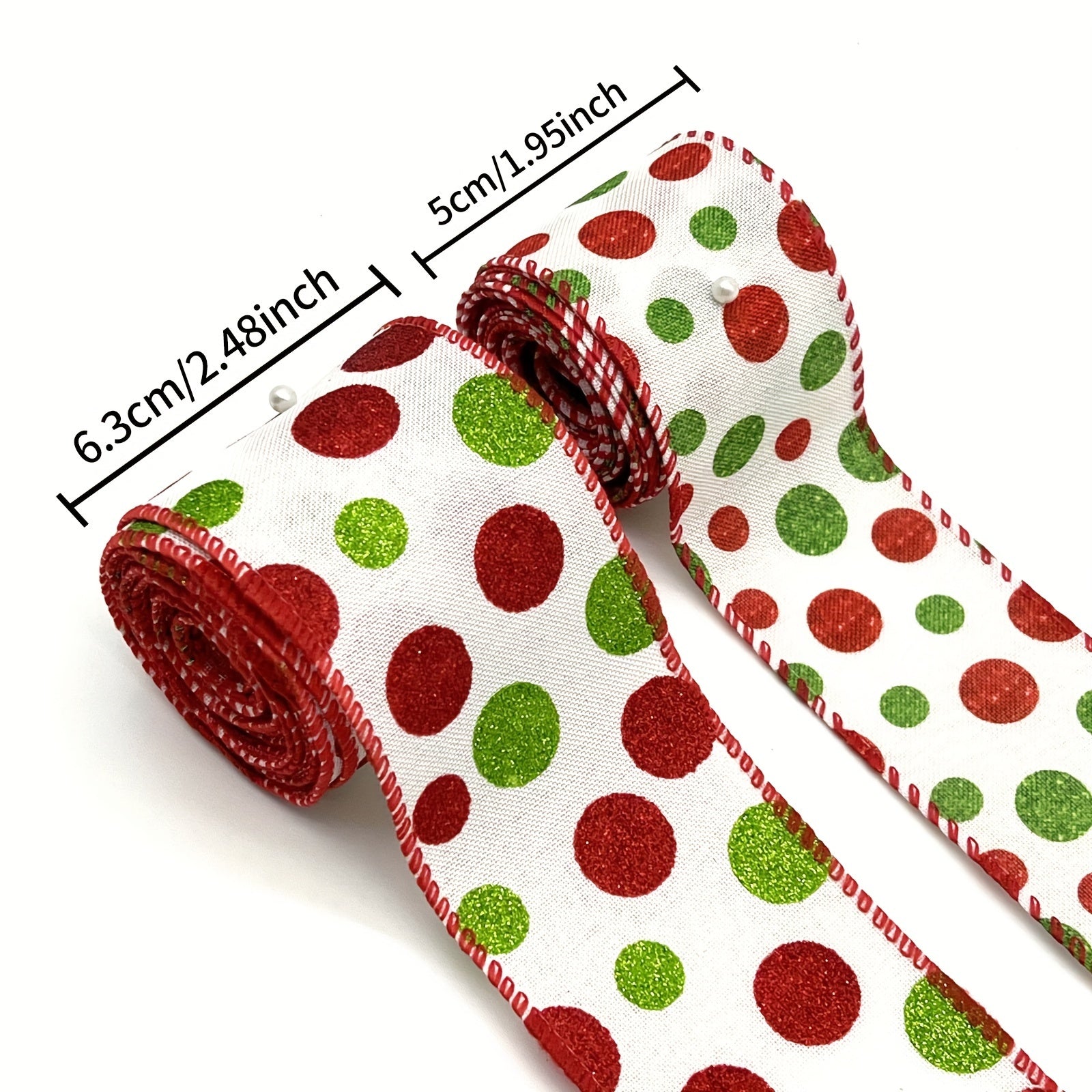 Christmas Dot Wired Edge Ribbons Green Red Dot Burlap Decorative Ribbons