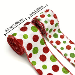 Christmas Dot Wired Edge Ribbons Green Red Dot Burlap Decorative Ribbons