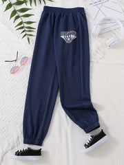 BOSTON Letter Print Girls Casual Active Sweatpants Quick Drying Jogger Pants