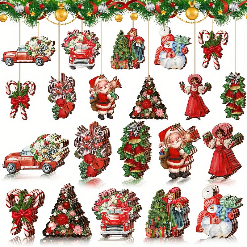 10pcs Christmas Santa Wooden Hanging Ornaments Party Decor Tree Decorations