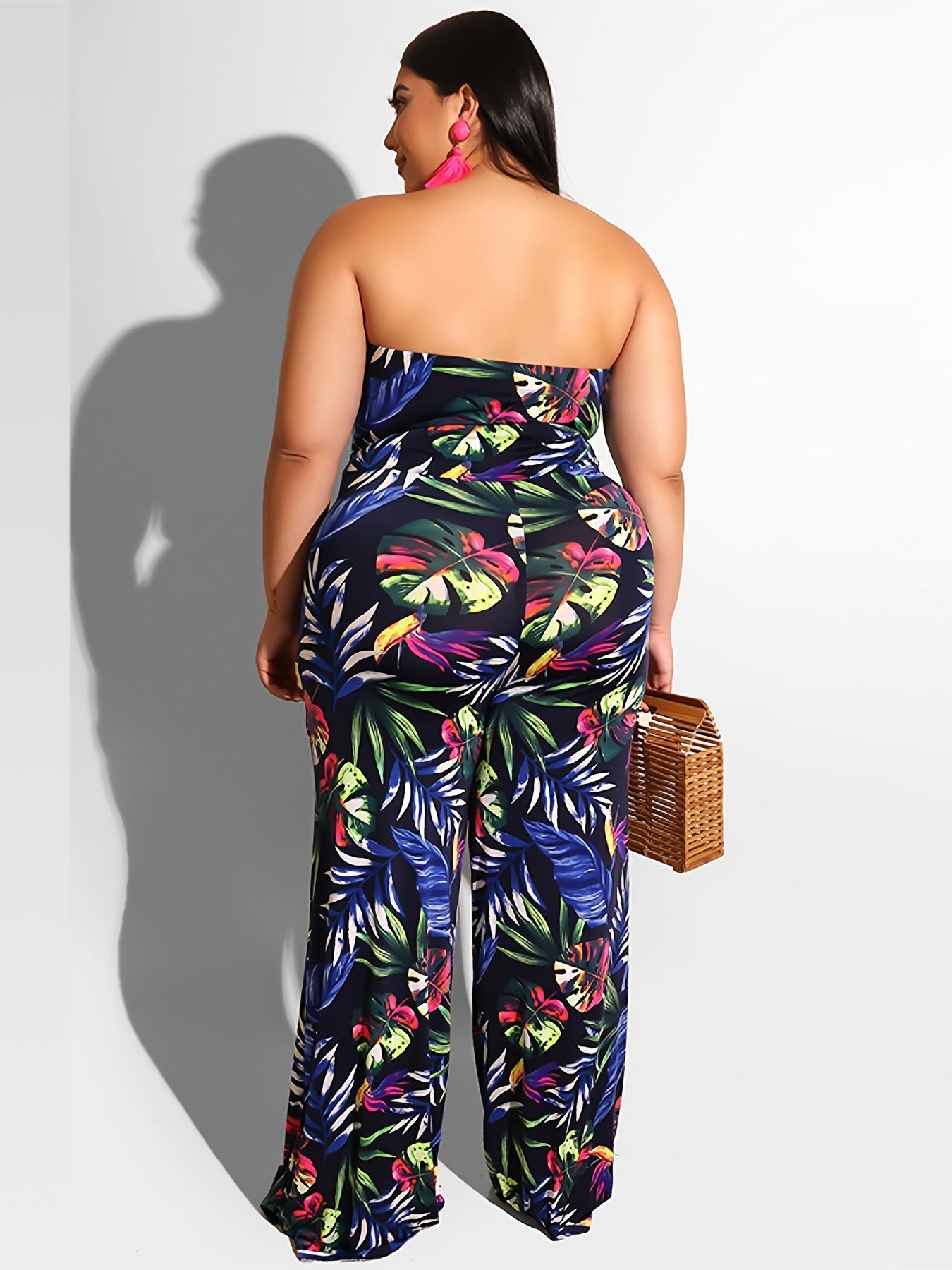  Tropical Print Strapless Jumpsuit