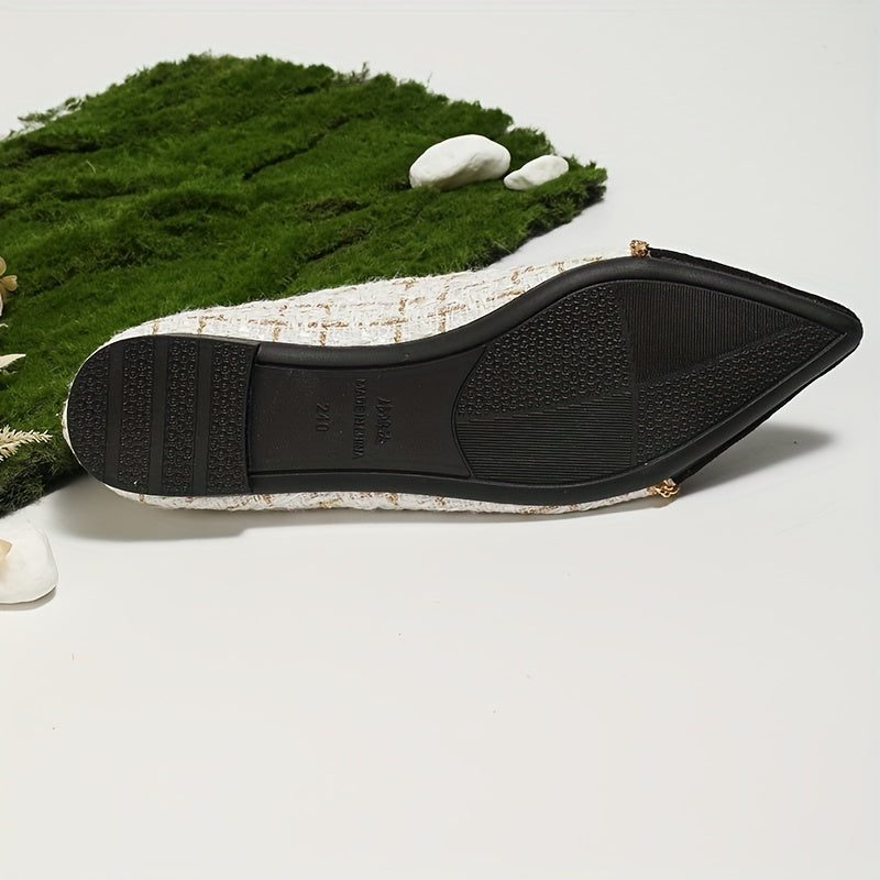 Women's Pointed Toe Flat Shoes Cap Toe Tweed Slip On Soft Sole Office Work Flats