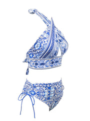 Criss Cross Halter Neck Bikini Set Backless Tie Side High Cut 2PC Swimsuit