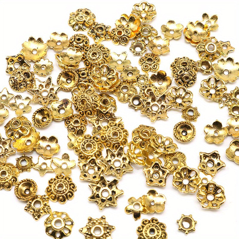 100pcs Antique Silver Bead Hats with Flower Bead Hats DIY Accessorie
