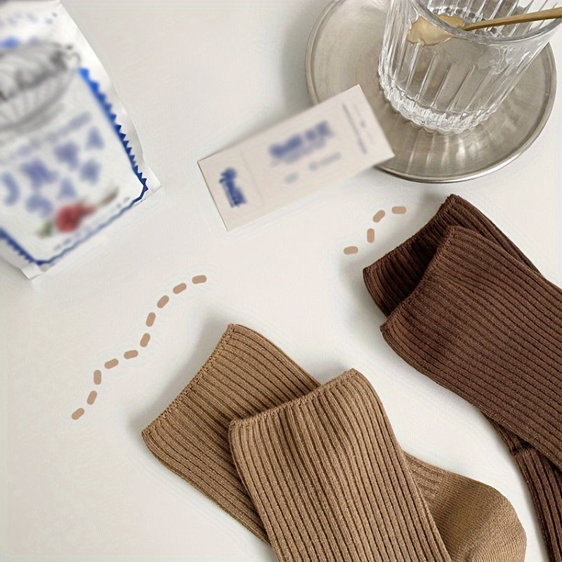 6 Pairs Solid Mid Tube Socks Women's Stockings