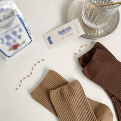 6 Pairs Solid Mid Tube Socks Women's Stockings