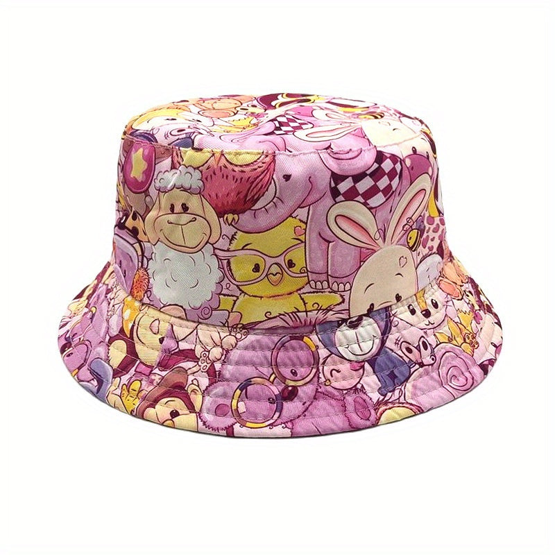 Kids Sunshade Bucket Hat Cartoon Pattern Double sided Sun Hat