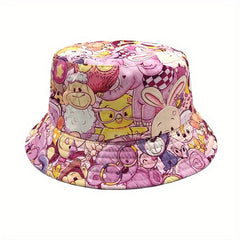 Kids Sunshade Bucket Hat Cartoon Pattern Double sided Sun Hat