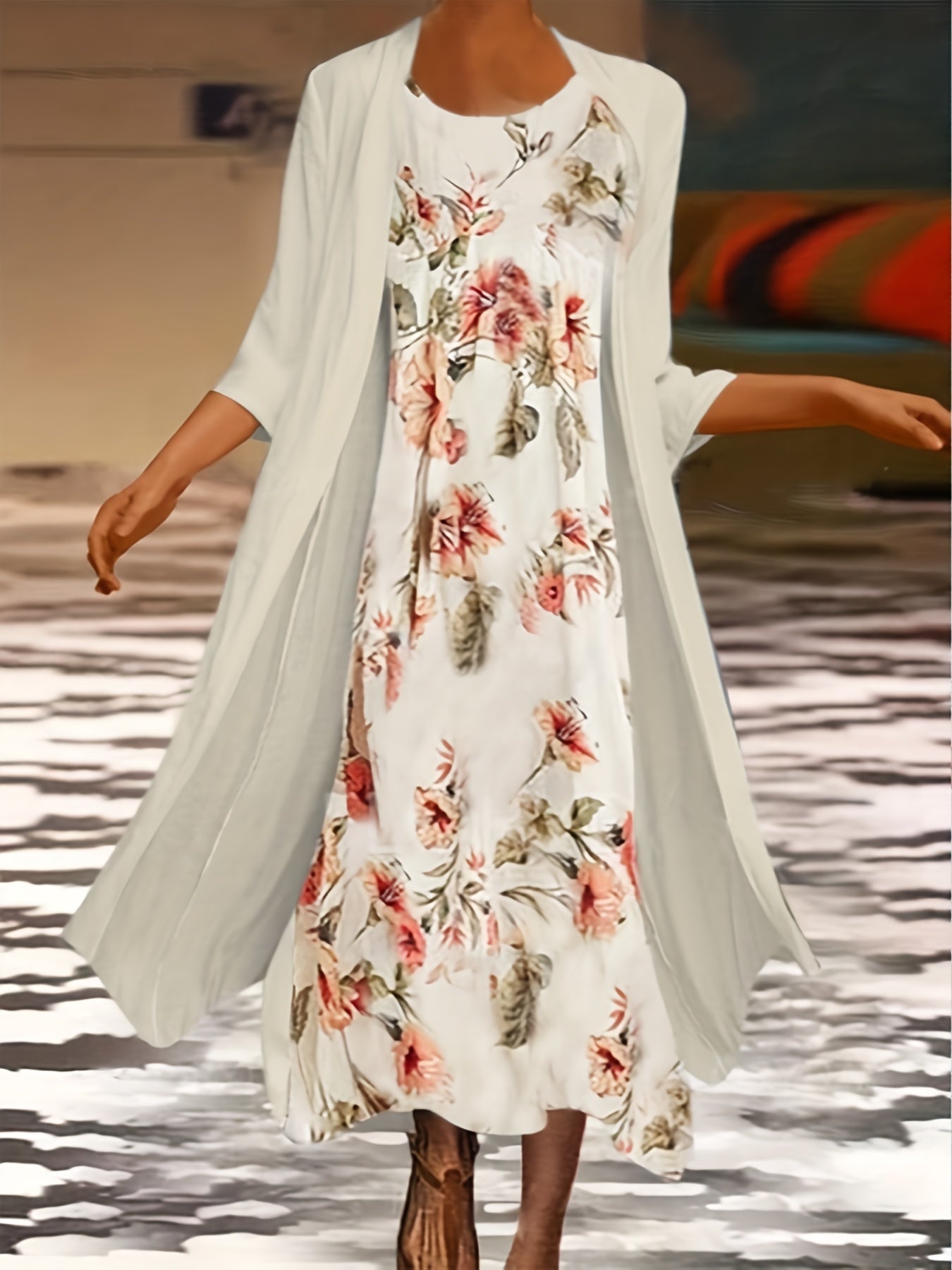  Women's Floral Tank Dress & Cardigan Set