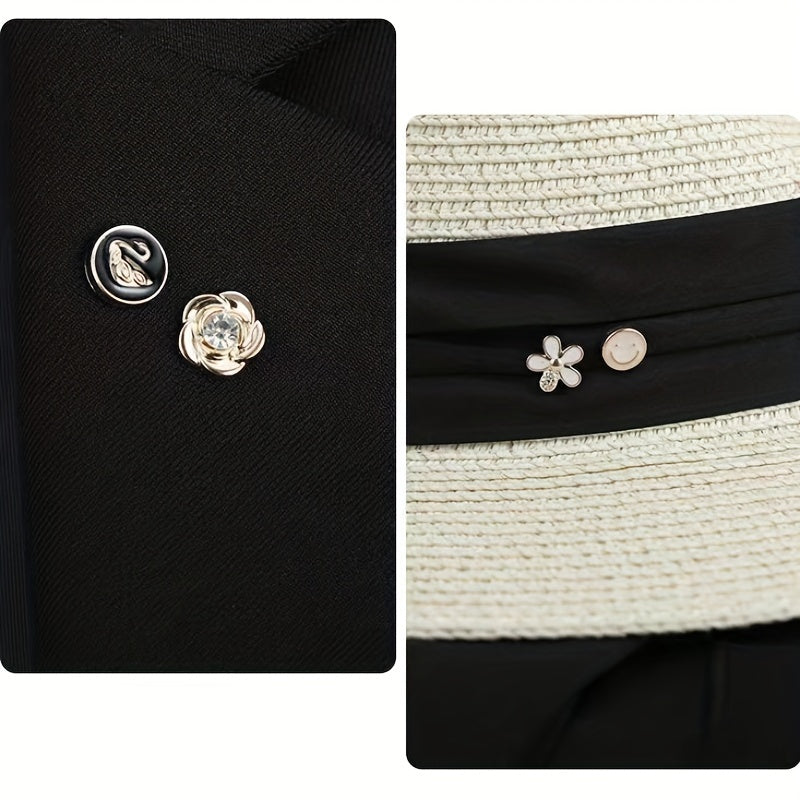 Faux Pearl Rhinestone Button Brooch Safety Pin for Women's Clothing