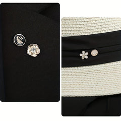Faux Pearl Rhinestone Button Brooch Safety Pin for Women's Clothing