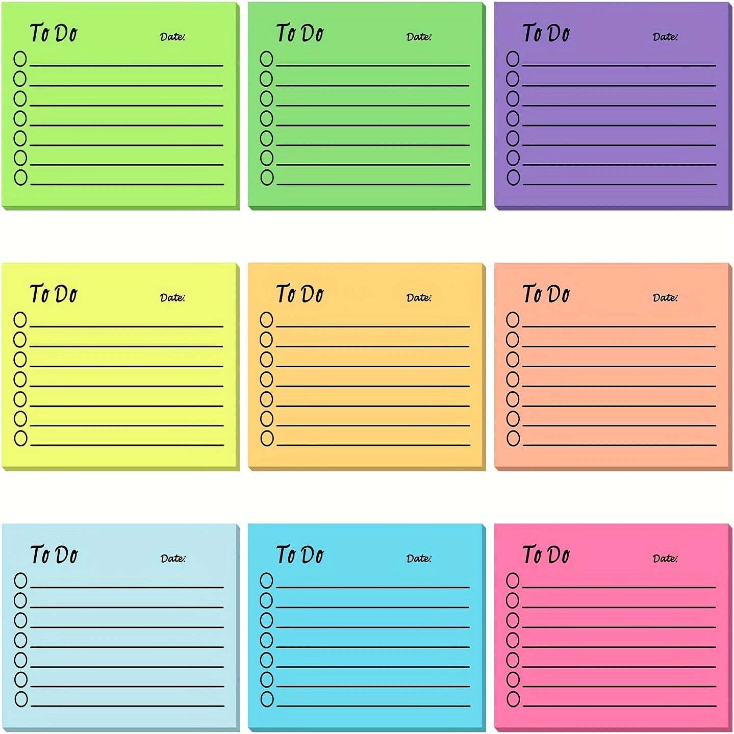 9pcs Multicolor Fluorescent Memo Pad Sticky Notes