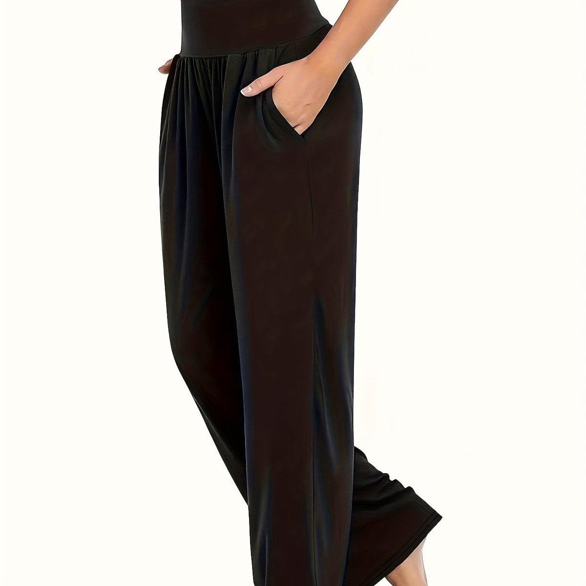 Women's Plus Solid Wide Leg Trousers With Pockets