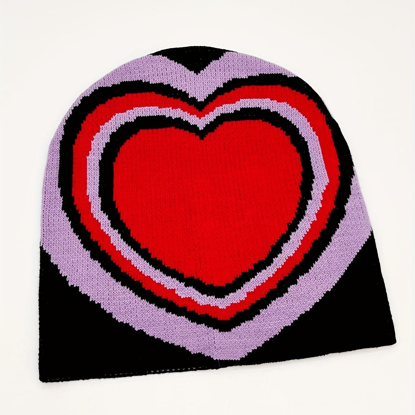 Red Heart Jacquard Beanie Warm Knit Hat Elastic Knitted Skull Cap