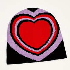 Red Heart Jacquard Beanie Warm Knit Hat Elastic Knitted Skull Cap