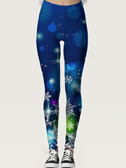 Snowflake Print Skinny Leggings Casual Stretchy Leggings