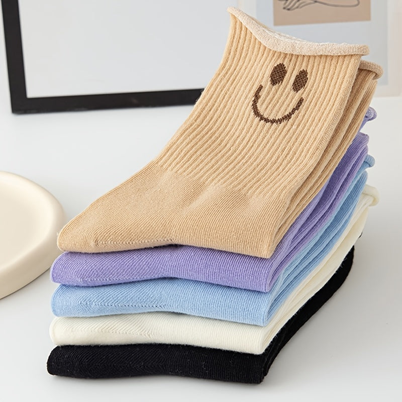 5 Pairs Smiling Face Print Socks Women's Stockings