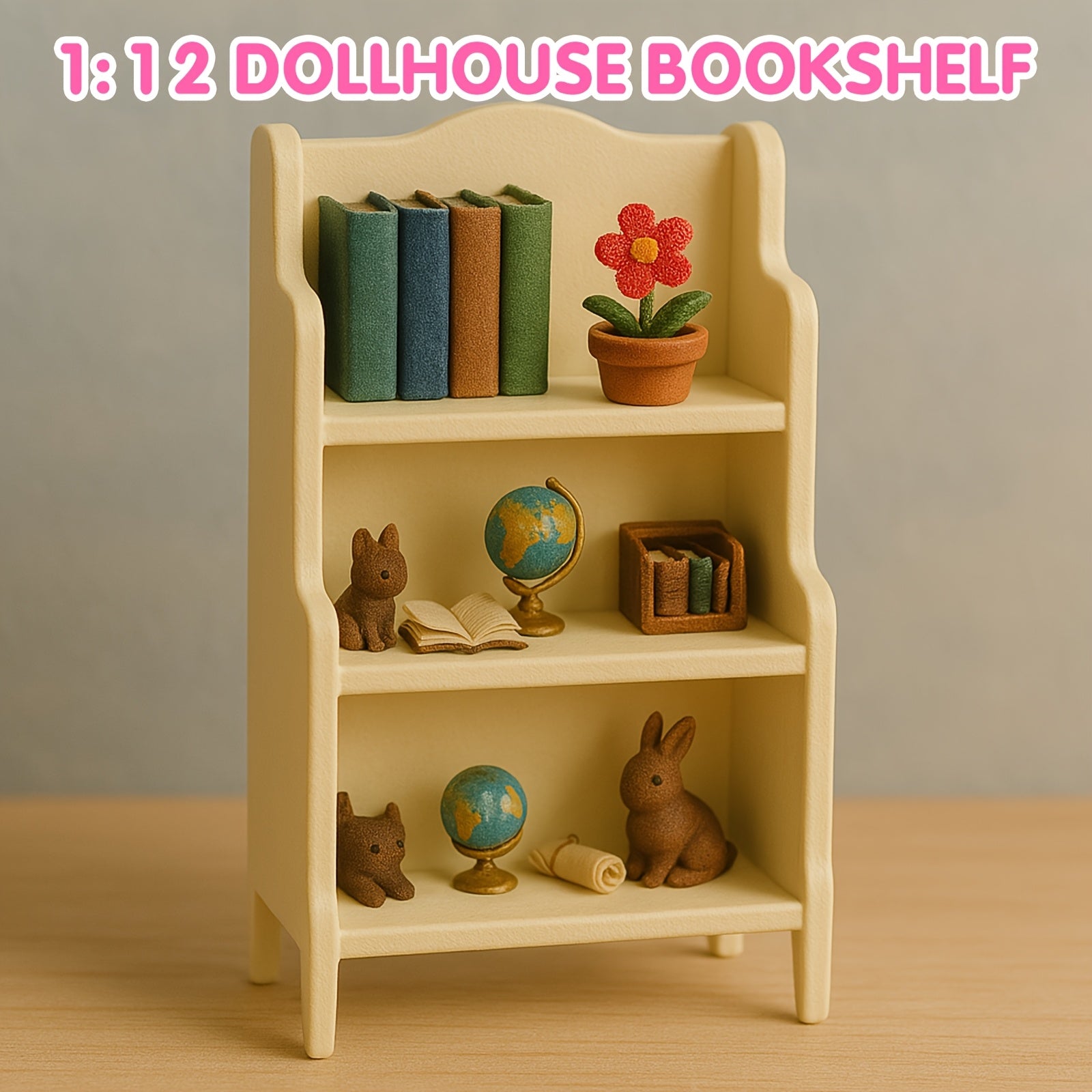 3 Tier Bookshelf Dollhouse Bookcase 1 12 Scale & Khaki Plastic Shelf
