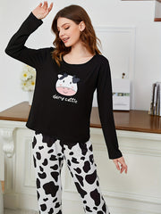 Cow Print Lounge Set Crew Neck Top & Lounge Pants Women's Loungewear