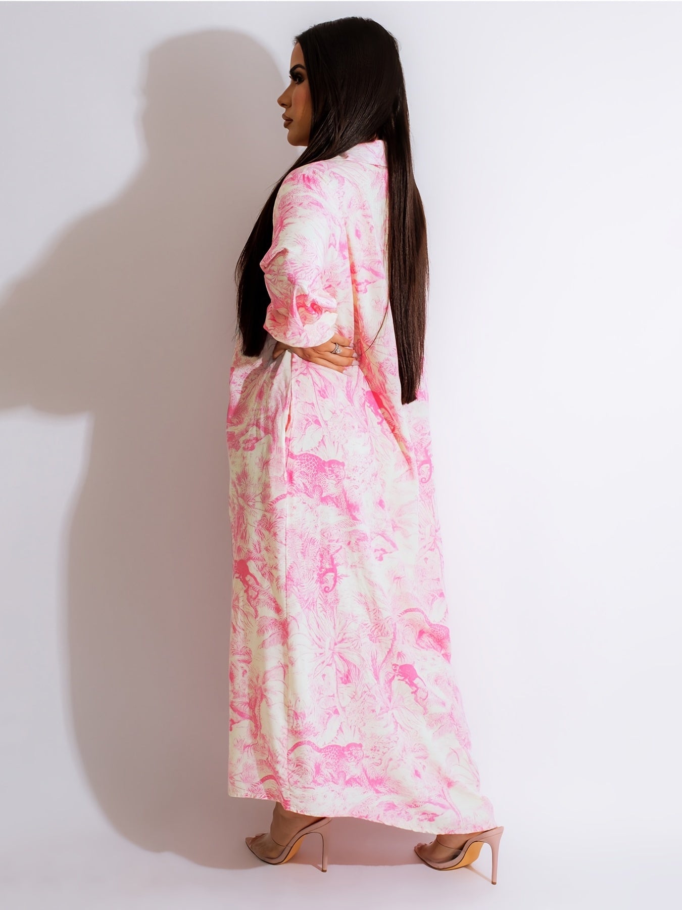  Leopard Print Deep V Neck Maxi Dress